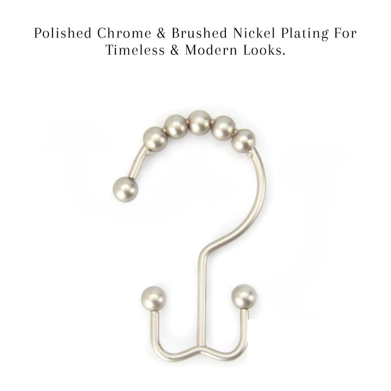 2 Lb. Depot 2lbDepot Double Sided Shower Curtain Hooks, Decorative Brushed Nickel Shower Curtain Hooks Rust Proof, Premium Stainless Steel Metal Hooks, Easy Glide Rollers, Set of 12 Curtain Rod Rings - Image 5